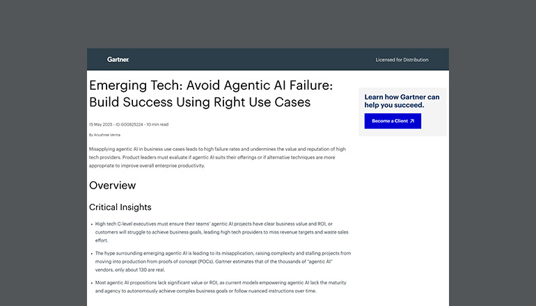 Article Gartner: Emerging Tech: Avoid Agentic AI Failure: Build Success Using Right Use Cases Image