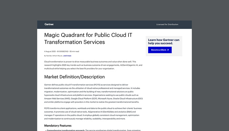 Article Gartner Magic Quadrant for Public Cloud IT Transformation Services  Image