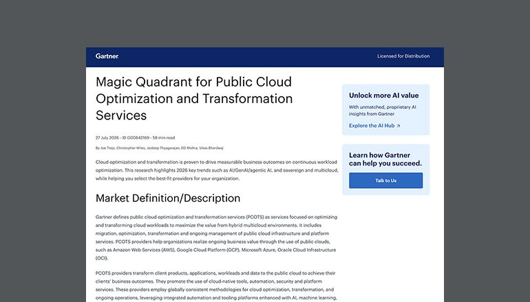 Article Gartner Magic Quadrant for Public Cloud Optimization and Transformation Services Image