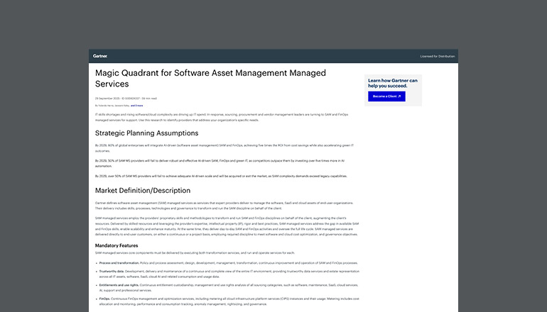 Article Gartner Magic Quadrant for SAM Managed Services Image