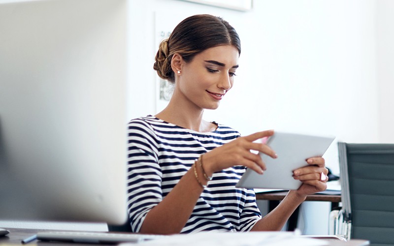 Female working from tablet