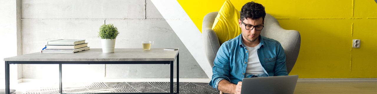 User on laptop at home