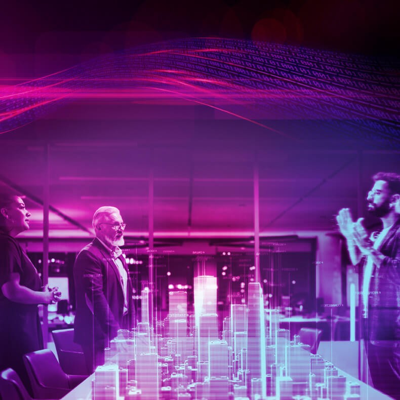 Safety and security in the era of generative AI Business team meeting held virtually utilizing generative AI display