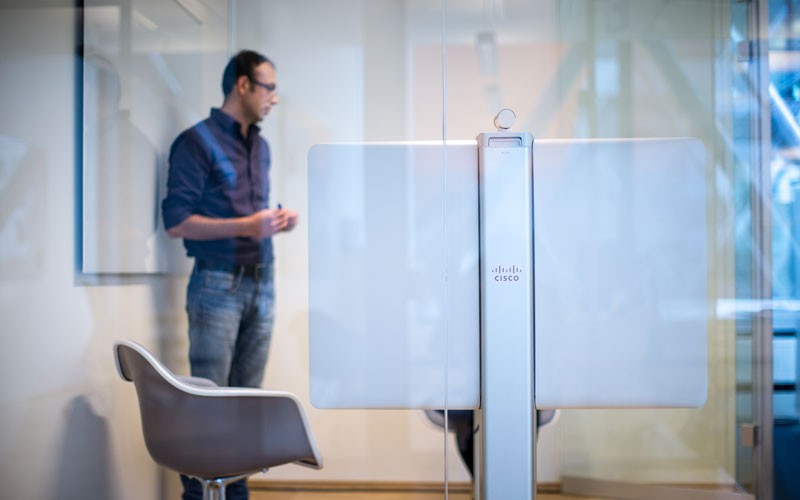 Business man in glass door office