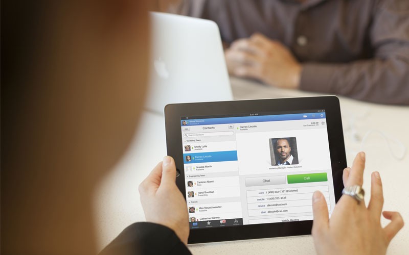 Cisco user hands touching tablet device