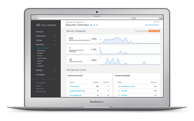 Cisco Umbrella product screen-grab on laptop device