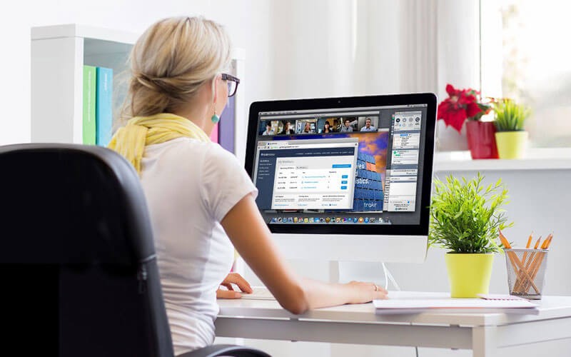Woman using GoToWebinar on desktop