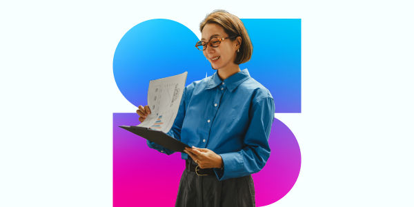 Smiling business professional on tablet computer with client