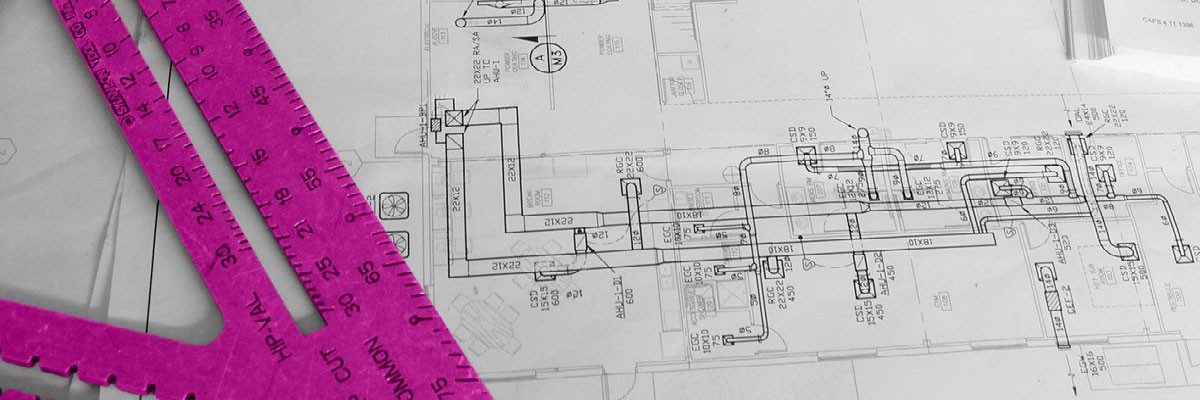 Close up of ruler on architect's blueprint